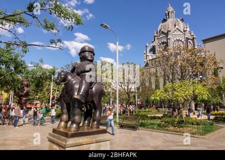 Medellin, Colombia - January 08, 2020: The Plaza Botero contains 23 sculptures donated by Medellin's native son and Colombia's most famous artist. Stock Photo