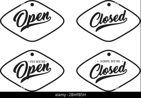 Vintage letter open and closed for your shop door. Open Icon, open icon vector, closed icon, closed icon vector, open icon web, closed icon web. Stock Vector