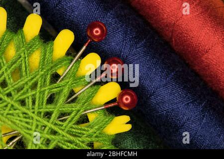 stiching pins and colorful thread Stock Photo