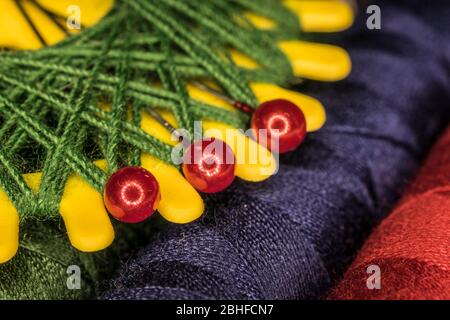 stiching pins and colorful thread Stock Photo