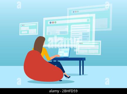 Vector of a business woman working from home using modern technology to network Stock Vector