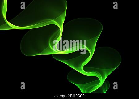 abstract Eco fresh green smoke flame helix isolated on black background. Spring healthy illustration overlay Stock Photo