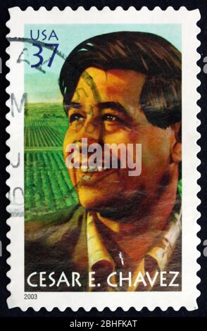 USA - CIRCA 2003: a stamp printed in the USA shows Cesar E. Chavez, Labor Leader and Civil Rights Activist, circa 2003 Stock Photo
