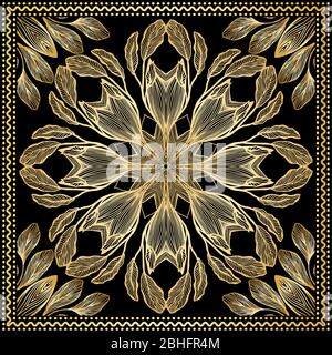 Bandana Gold Clipart. Headband clipart print, vector floral illustration with abstract golden gradient waves and lines. Use for sublimation printing. Bandana Silk Scarf Pattern. Stock Vector