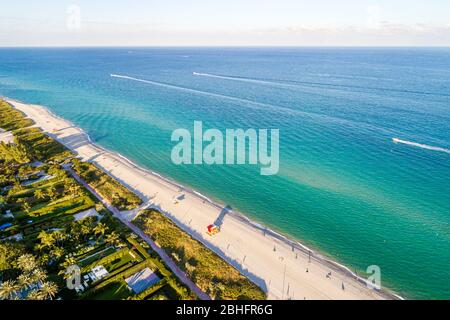 Miami Beach Florida,Atlantic Ocean,public,aerial overhead view,North Beach,sand water surf,FL191208d02 Stock Photo