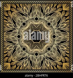 Bandana Gold Clipart. Headband clipart print, vector floral illustration with abstract golden waves and lines. Use for sublimation printing. Bandana Silk Scarf Pattern. Stock Vector