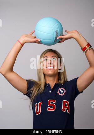 Olympic volleyball player April Ross poses during the Team USA Media Summit in Dallas, TX in advance of the 2012 London Olympics.  May 14, 2012 ©Bob Daemmrich Stock Photo