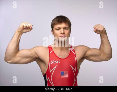 Wrestler Jake Herbert poses during the Team USA Media Summit in Dallas, TX in advance of the 2012 London Olympics.  May 14, 2012 ©Bob Daemmrich Stock Photo