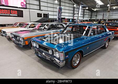 Automobiles /  Australian made 1970 Ford Falcon XY 351 GT displayed at a motor show in Melbourne Victoria Australia. Stock Photo