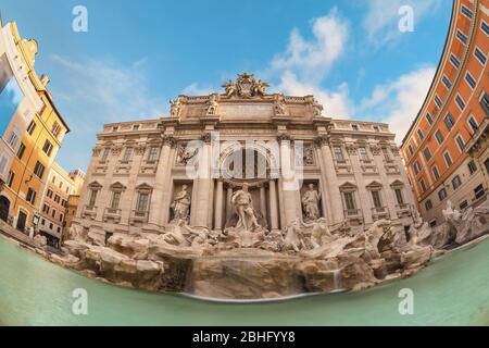Rome Italy, city skyline at Trevi Fountain empty nobody