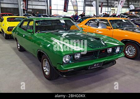 Automobiles /  Australian made 1974 Ford XB GT Falcon  displayed at a motor show in Melbourne Victoria Australia. Stock Photo