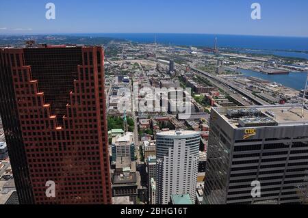 Toronto, Ontario / Canada - Jun16, 2009: Aerial view over the city waterfront of Toronto.  Bird's-eye view of Toronto from Bay Street looking east Stock Photo