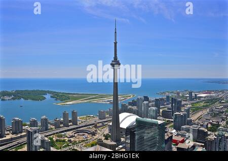 Toronto, Ontario / Canada - Jun16, 2009: Aerial view over the Harbourfront, Toronto, Ontario, Canada.  Bird-eye view of Toronto Island Airport and the Stock Photo