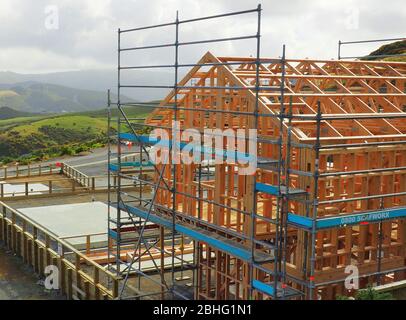 New housing on the edge of an existing Wellington suburb and pushing north into hills and farmland Stock Photo
