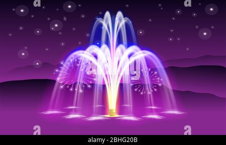 digital water fountain art on dark mountain view Stock Vector