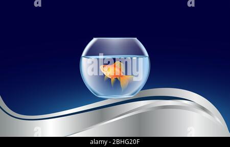 gold fish bowl on abstract wave background Stock Vector