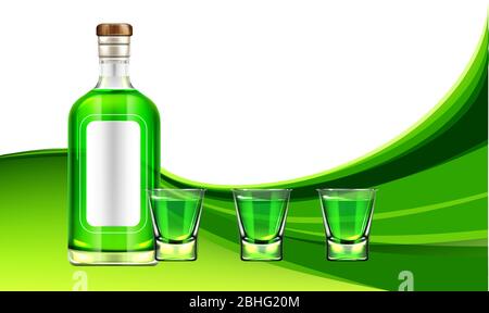 mock up illustration wine bottle and glasses on abstract background Stock Vector
