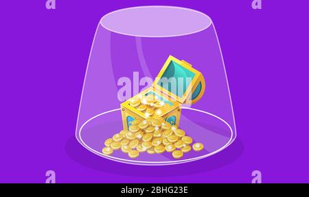 treasure with gold coins in a glass jar on abstract background Stock Vector