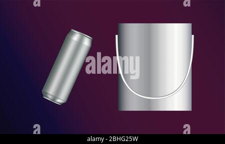 mock up illustration of beer can and whisky ice bucket on abstract background Stock Vector