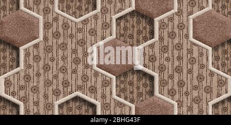 Interior 3D tile design, Marble wall and floor for home wall decor tile, abstract texture background, Hexagon geometric modules. 3d illustration Stock Photo