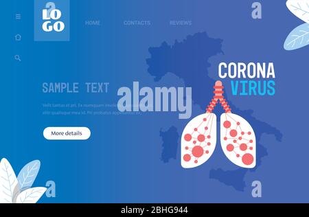 coronavirus outbreak in italy corona virus spreading prevention covid-19 pandemic quarantine map with human infected lungs horizontal copy space vector illustration Stock Vector
