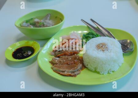 Duck with rice and soup. Stock Photo