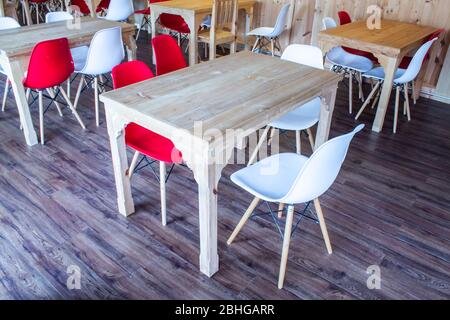 Wooden table and chairs plastic Stock Photo