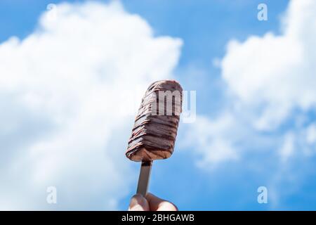 Ice cream bars, chocolate, with a clear sky Stock Photo
