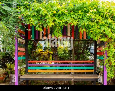 Wooden chair covered with trees Stock Photo