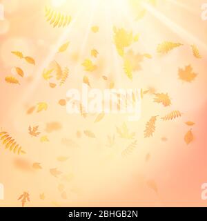 Autumnal foliage fall and poplar leaf flying in wind motion blur. EPS 10 Stock Vector