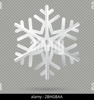 White realistic folded paper Christmas snowflake with shadow isolated on transparent background. EPS 10 Stock Vector