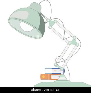 Vector illustration of a fancy office lamp standing on the table with books in the background. Stock Vector