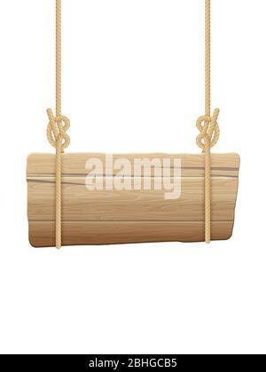 Wooden singboard hanging on ropes. EPS 10 vector Stock Vector