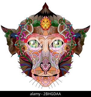 Zentangle monkey head with mandala. Hand drawn decorative vector illustration Stock Vector