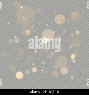 Effect of bokeh circles isolated on transparent background. Christmas glowing warm orange glitter element that can be used. EPS 10 Stock Vector