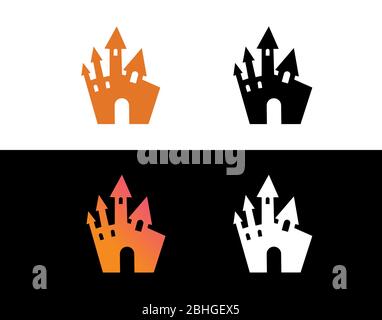 The vector orange gradient Halloween holiday castle flat icon set Stock Vector