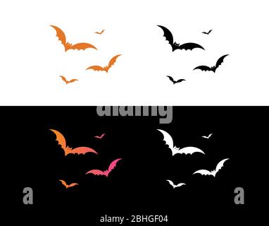 The vector orange gradient Halloween holiday bat flat icon set Stock Vector