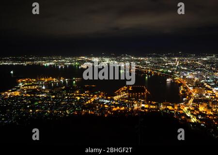 Hakodate, Japan - 30Nov2019: Million Dollar View from Mount Hakodate, take the ropeway from the foothill to the summit. The contrast of the twinkling Stock Photo