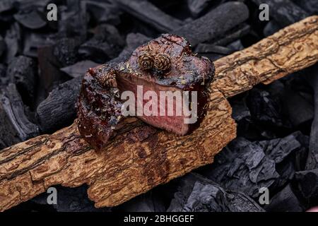 Appetizing and juicy, cooked over an open fire Stock Photo