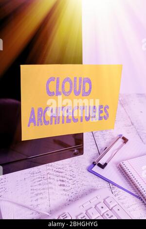 Handwriting text writing Cloud Architectures. Conceptual photo Various Engineered Databases Softwares Applications Note paper taped to black computer Stock Photo