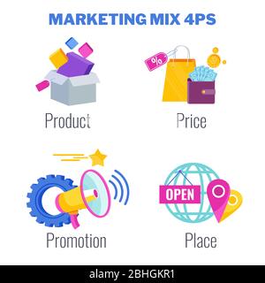 Four 4 PS marketing mix infographic flat vector illustration scheme Stock Vector