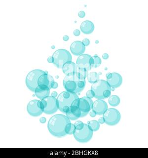 Flat vector Flying bubbles of soap suds. Underwater gas flow in water. Stock Vector