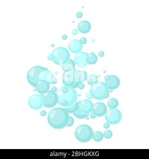 Flat vector Flying bubbles of soap suds. Underwater gas flow in water. Stock Vector