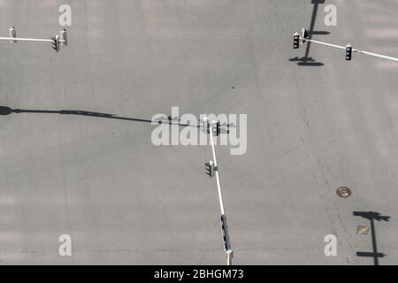 Abstract photo of the big crossroad with traffic lights. Stock Photo