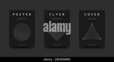 Elegant black and white colors cover set. Circle, rhombus, a triangle with an abstract geometric pattern. Vector minimalistic design for a template of Stock Vector