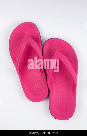 pink beach rubber sandals flip flops isolated on white background Stock ...