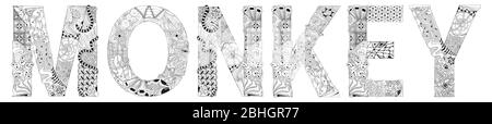 Word monkey. Vector zentangle object for coloring Stock Vector