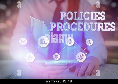 Writing note showing Policies Procedures. Business concept for Influence Major Decisions and Actions Rules Guidelines Stock Photo