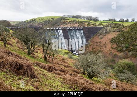 Meldon Dam and the valley of the West Okement River, Dartmoor National Park, Devon, England, UK. Stock Photo