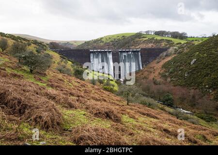 Meldon Dam and the valley of the West Okement River, Dartmoor National Park, Devon, England, UK. Stock Photo